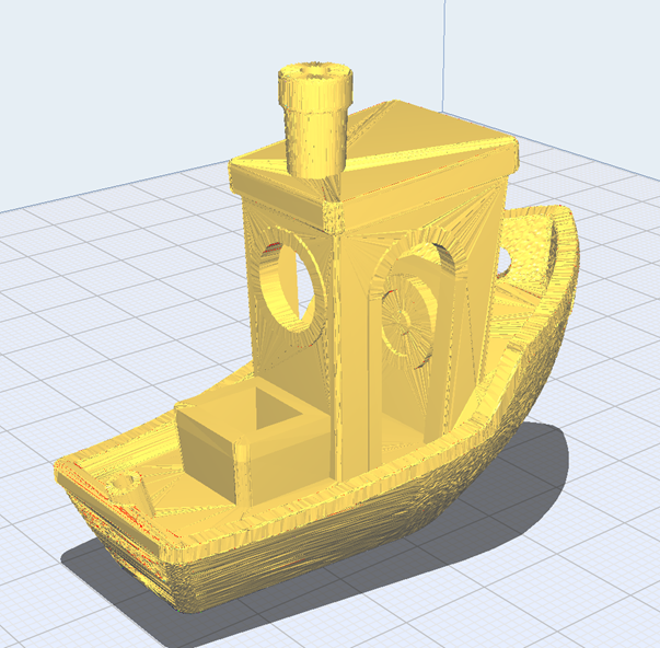 3D representation of a Benchy model with geometry visibly changed in erratic randomness