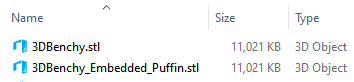 Filename comparison of 3DBenchy files with the same size
